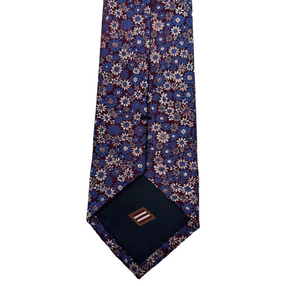 Joseph Abboud 100% Silk Tie Blue  Burgundy Floral Pattern‎  59.75” x 3” - Picture 4 of 7